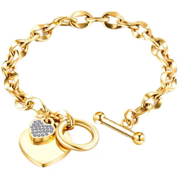 Chunky Charm Bracelet with Large Engravable Heart Tag